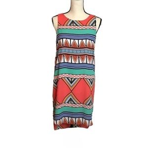 Everly Sleeveless Aztec Boho Geometric Patterned Shift Dress Womens Size Small